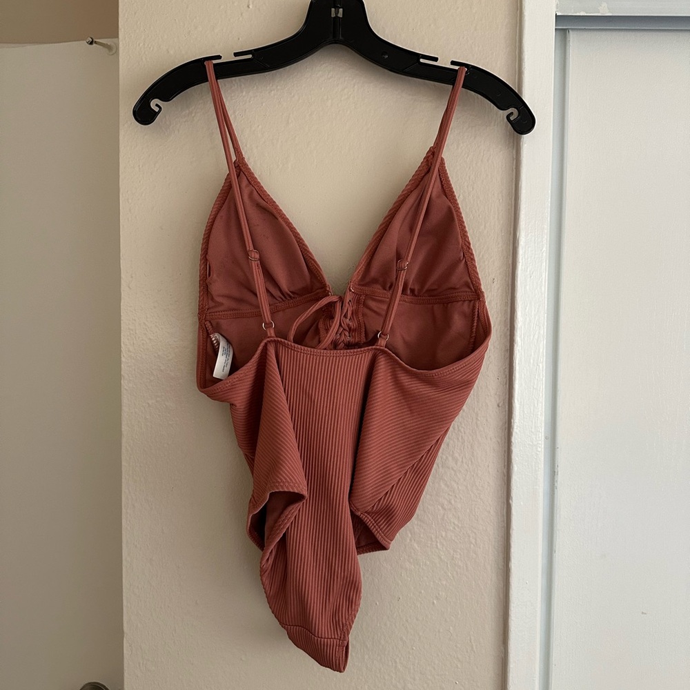 Rust Ribbed One-Piece Swimsuit - Picture 2 of 2